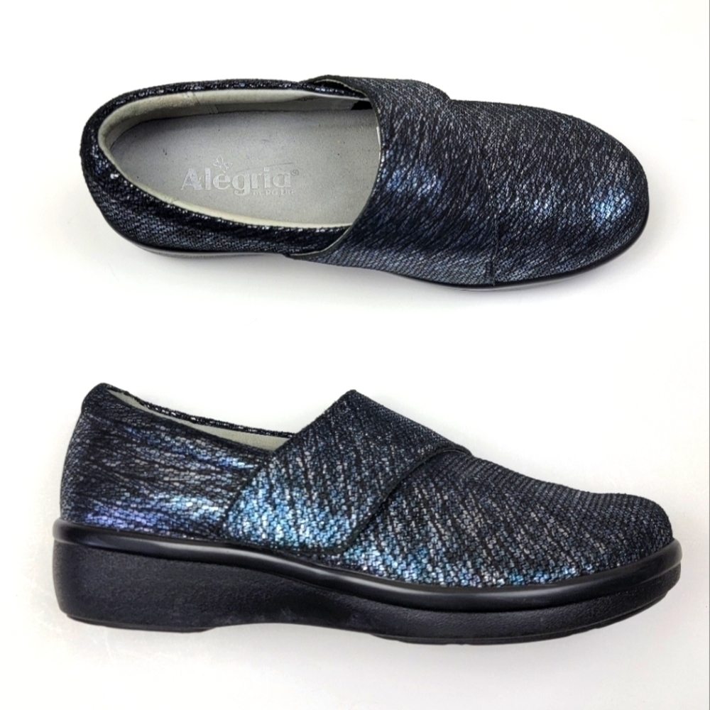 Alegria Lauryn Leather Metallic Blue Comfort Shoes 38